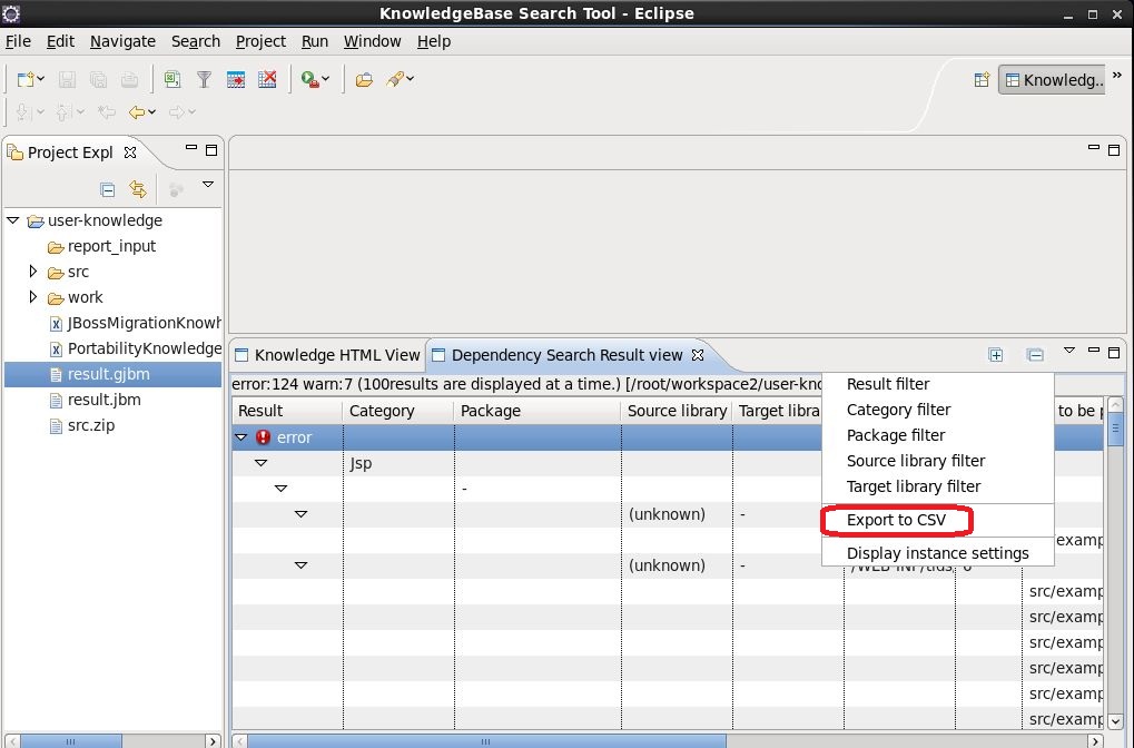 Run in the menu of Dependency Search Result view to "Export to CSV", and outputs a csv. And outputs it as depends_result.csv In this example